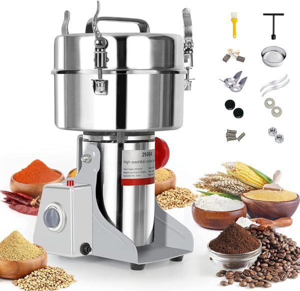 2500g Grinding Machine – ඇඹරුම් යන්ත්‍රය Electric Grain Dry Grinder Commercial Swing Type Dry Mill Machine, Stainless Steel 4000W High Speed Pulverizer