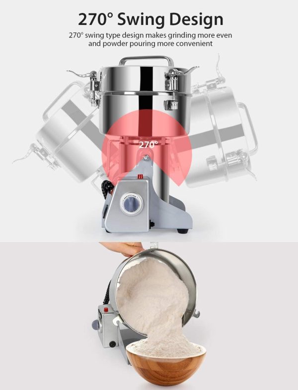 2500g Grinding Machine – ඇඹරුම් යන්ත්‍රය Electric Grain Dry Grinder Commercial Swing Type Dry Mill Machine, Stainless Steel 4000W High Speed Pulverizer - Image 2